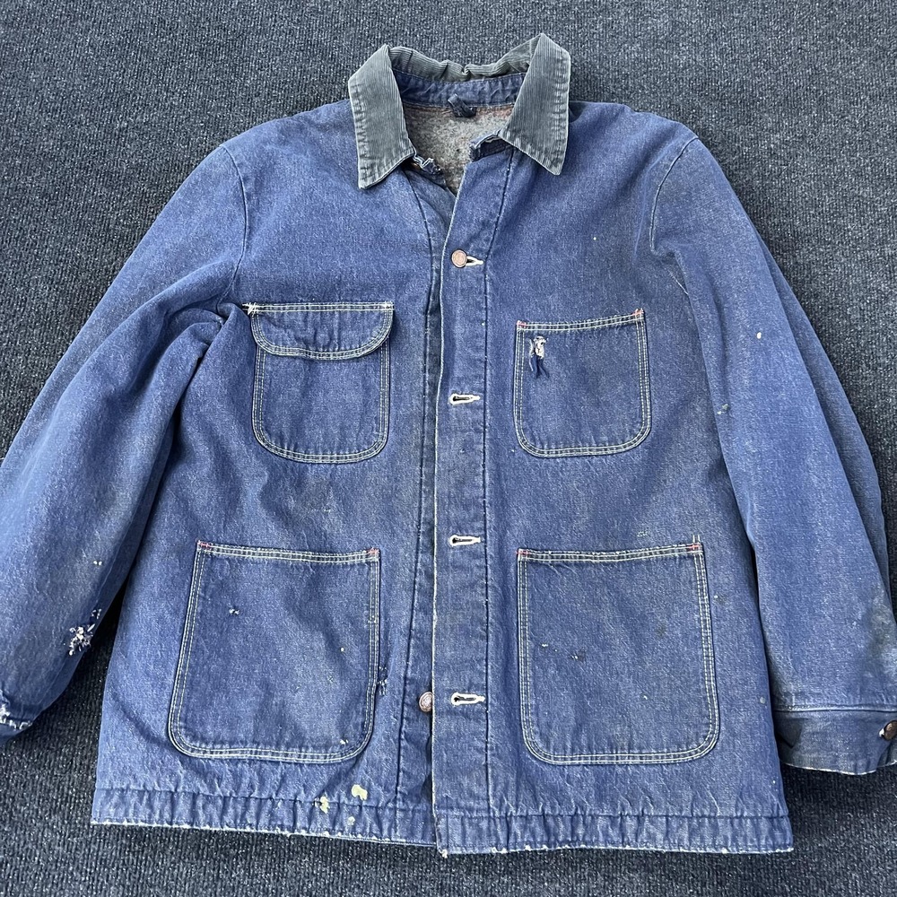 Vintage 80s Wrangler Sanforized Blue Chore Denim Jacket Men 42 American Workers